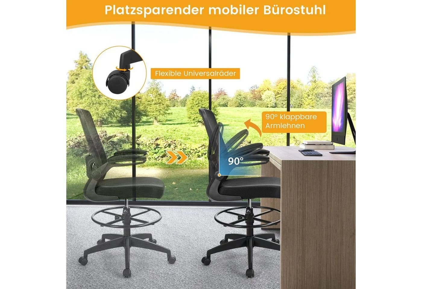 COSTWAY Bürostuhl Sitzhöhe 55-75cm verstellbar, bis 120kg, 360° drehbar - Bild 5