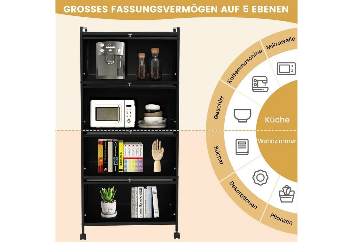 COSTWAY Hochschrank 5-stufig Küchenregal Schwarz - Bild 3