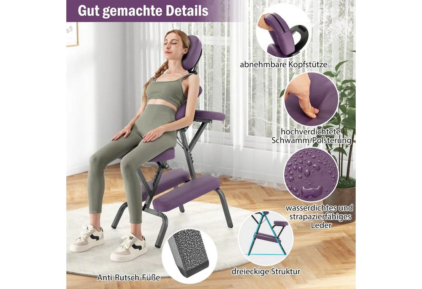 COSTWAY Massagesessel klappbar höhenverstellbar Lila - Bild 3