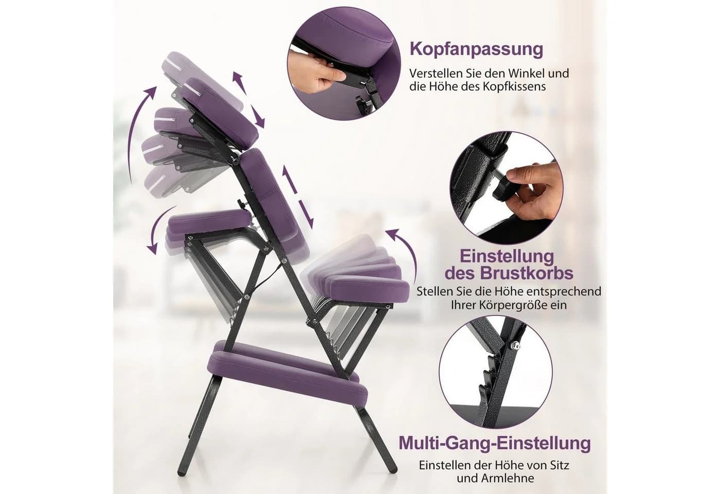 COSTWAY Massagesessel klappbar höhenverstellbar Lila - Bild 4