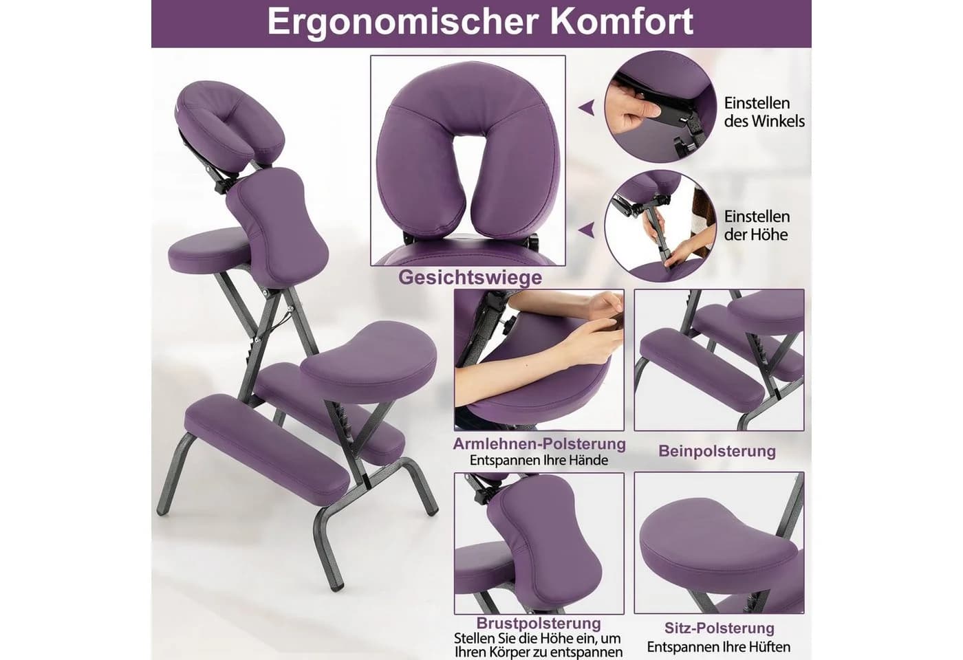 COSTWAY Massagesessel klappbar höhenverstellbar Lila - Bild 5