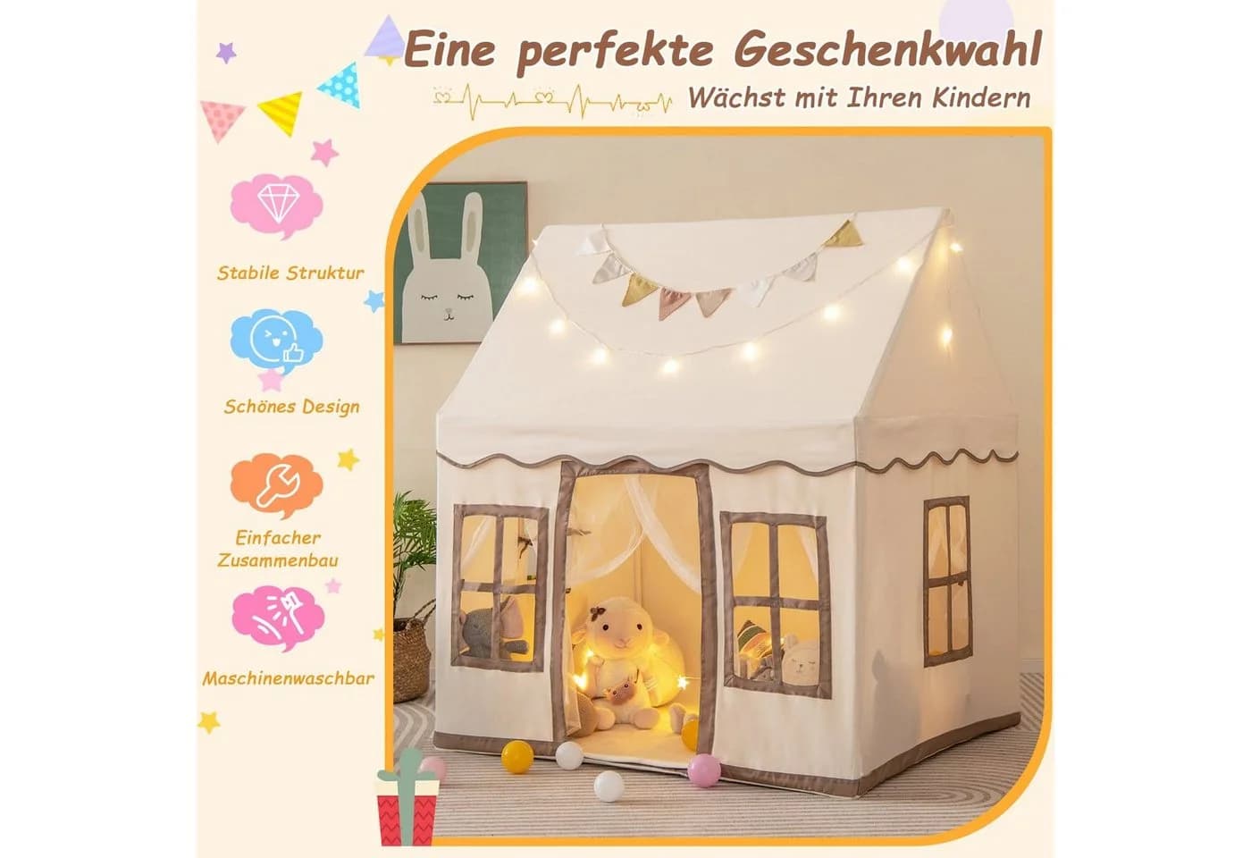 COSTWAY Spielzelt Spielhaus Tipi Zelt Braun - Bild 5