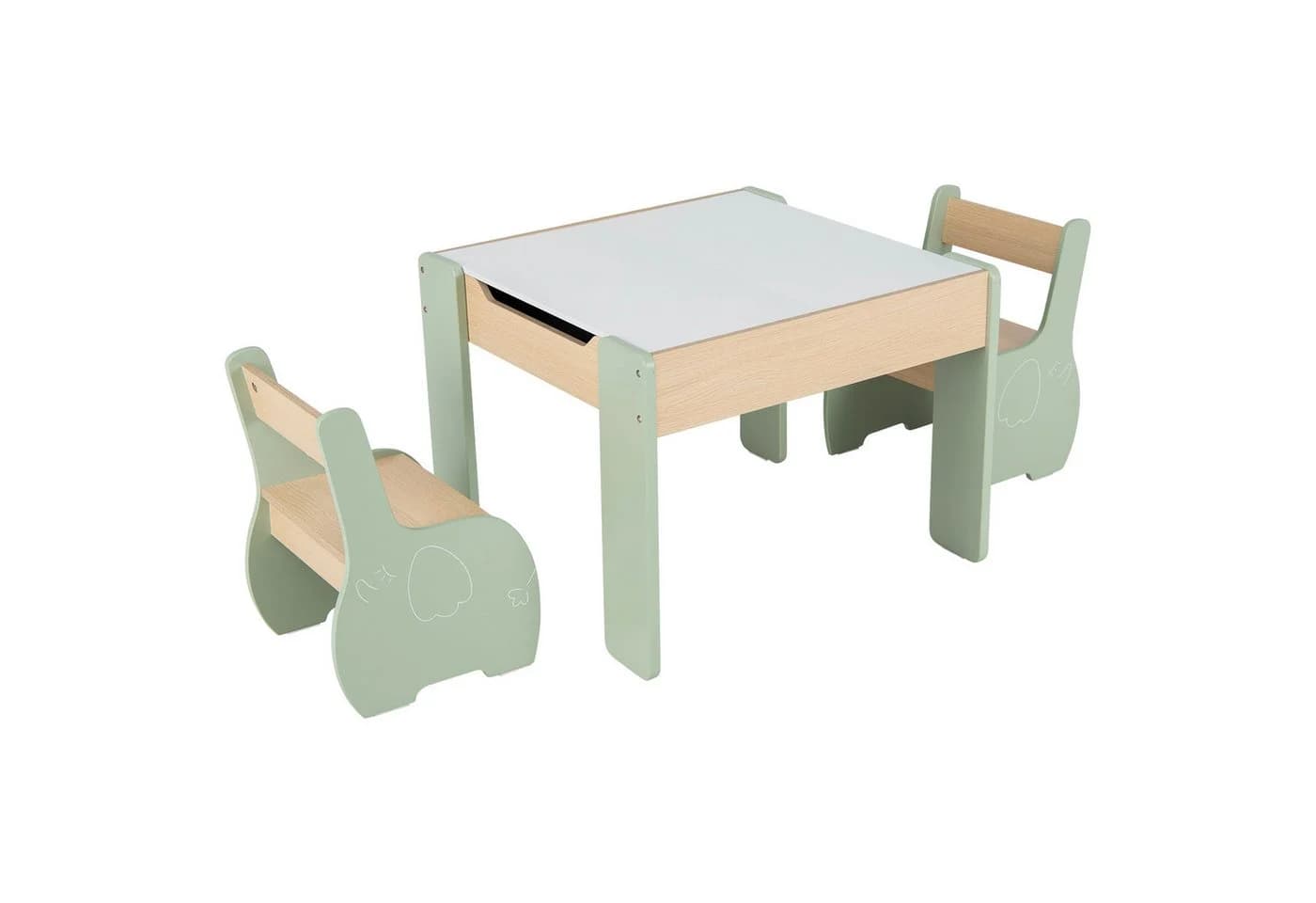 COSTWAY Kindertisch 3tlg. mit 2 Stühlen Grün MDF - Bild 2