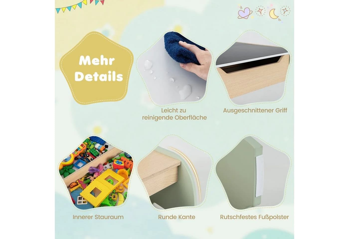 COSTWAY Kindertisch 3tlg. mit 2 Stühlen Grün MDF - Bild 5
