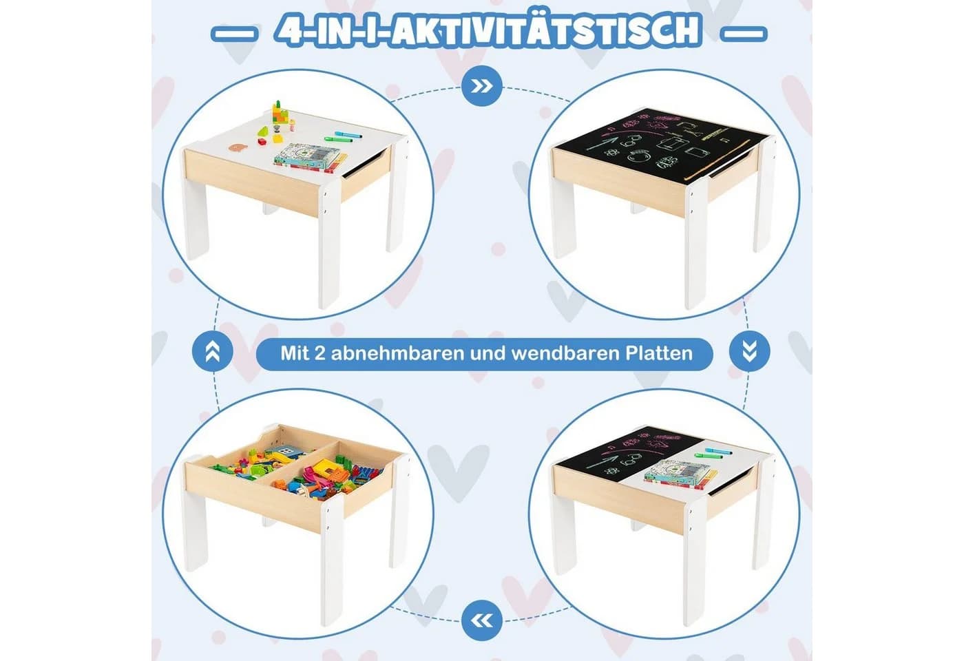 COSTWAY Kindersitzgruppe 3tlg. Kindertisch weiß mit 2 Stühlen