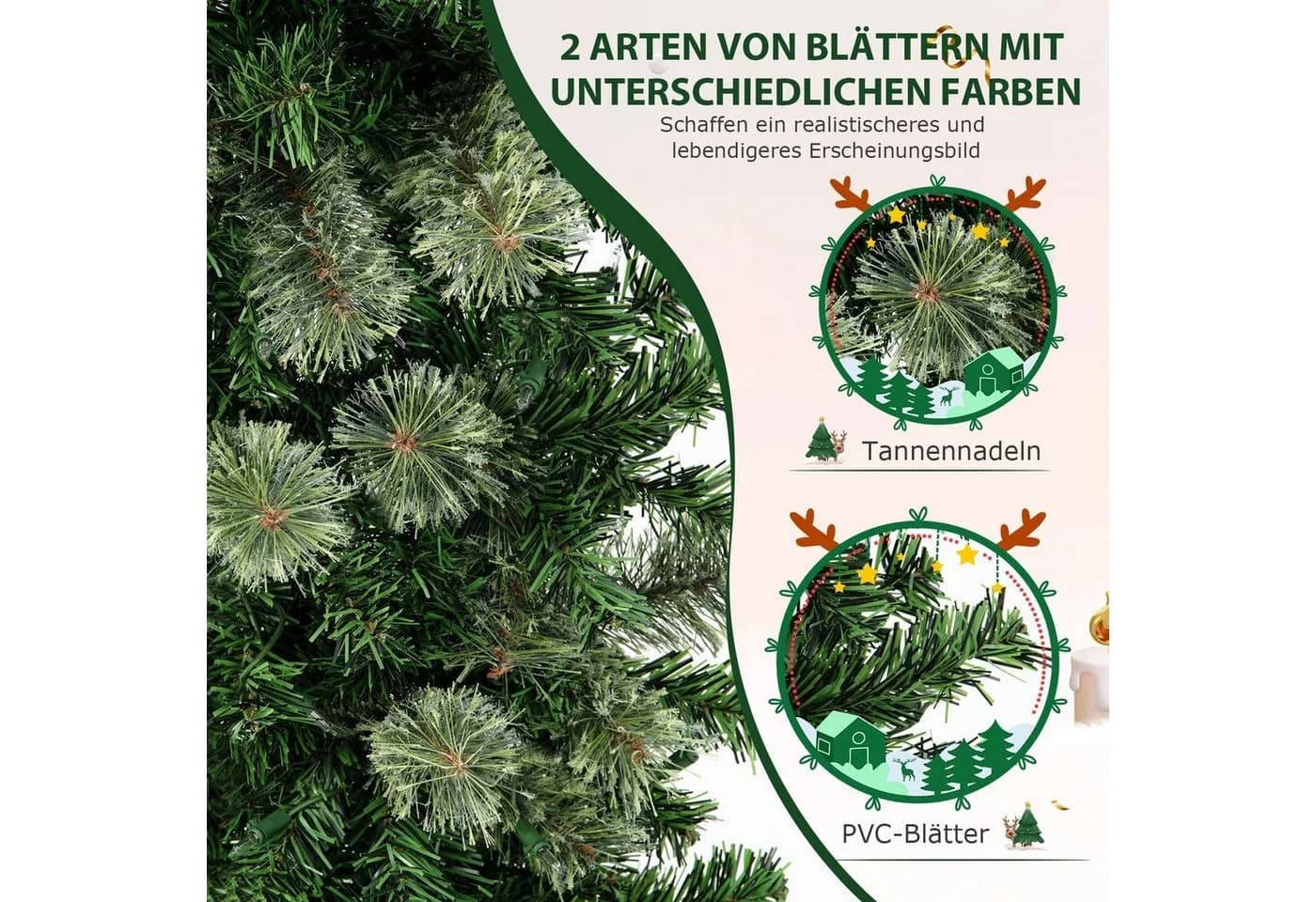 COSTWAY Künstlicher Weihnachtsbaum 210cm Halber Tannenbaum mit 150 LEDs - Bild 3