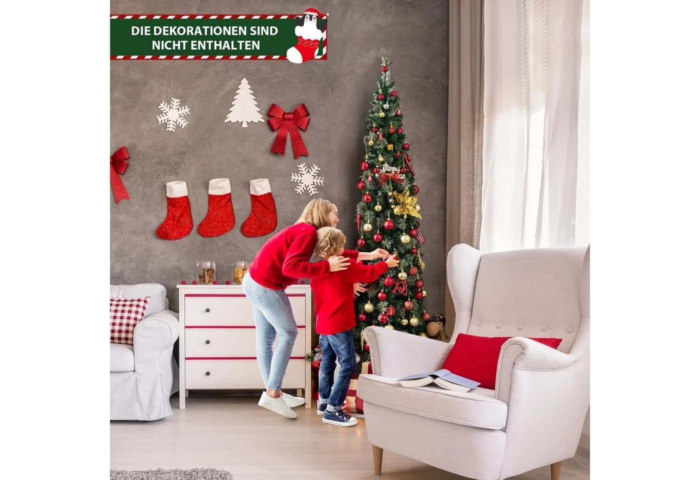 COSTWAY Künstlicher Weihnachtsbaum 210cm Halber Tannenbaum mit 150 LEDs - Bild 4
