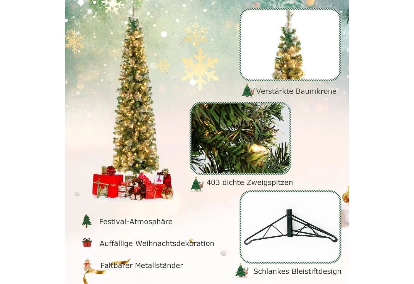 COSTWAY Künstlicher Weihnachtsbaum 210cm Halber Tannenbaum mit 150 LEDs - Bild 5