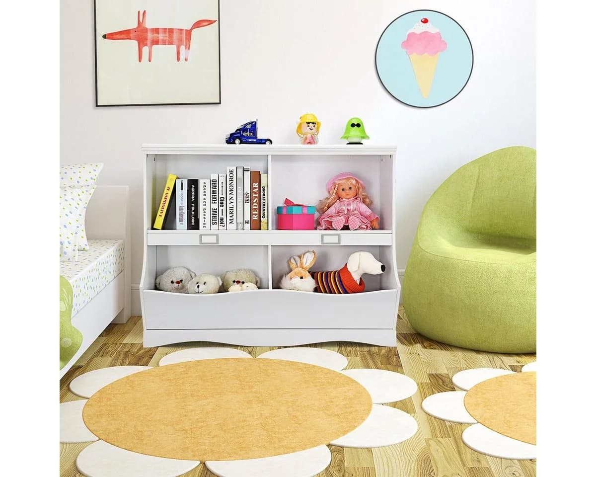 COSTWAY Bücherregal Kinder 4 Fächer Holz Weiß 104,5x39,5x83,5cm