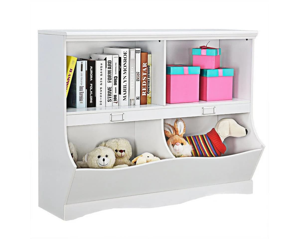 COSTWAY Bücherregal Kinder 4 Fächer Holz Weiß 104,5x39,5x83,5cm - Bild 2