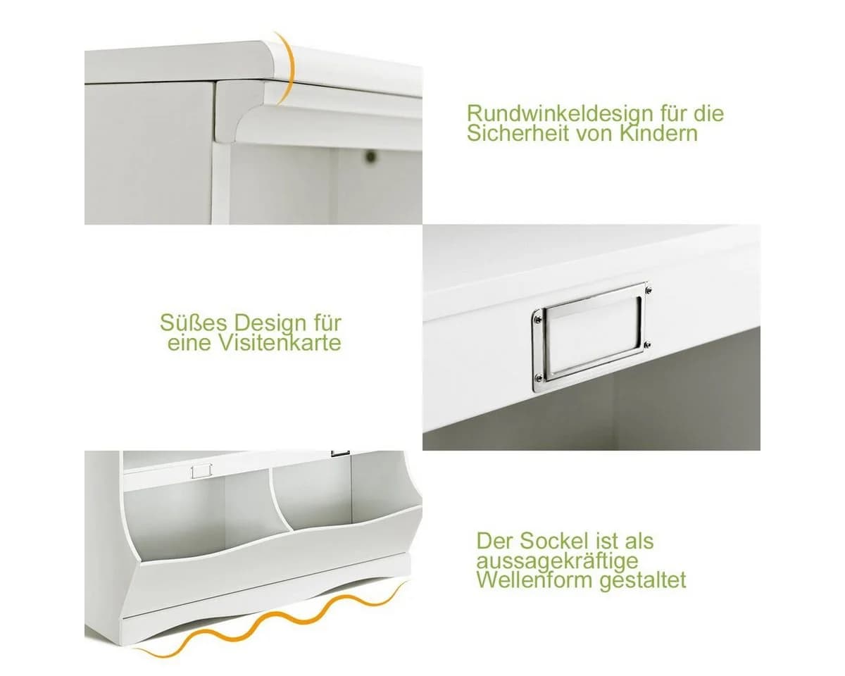 COSTWAY Bücherregal Kinder 4 Fächer Holz Weiß 104,5x39,5x83,5cm - Bild 3