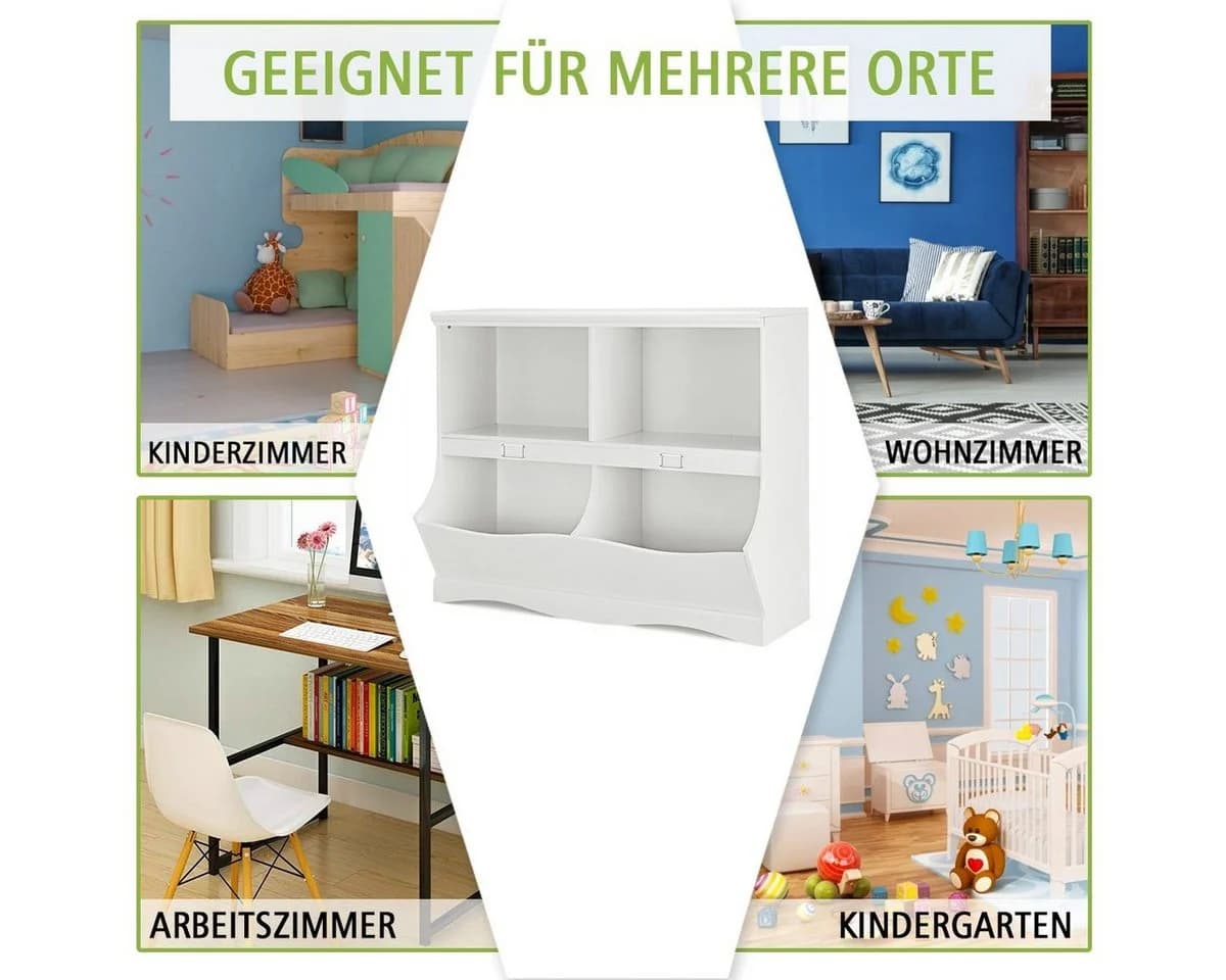 COSTWAY Bücherregal Kinder 4 Fächer Holz Weiß 104,5x39,5x83,5cm - Bild 4