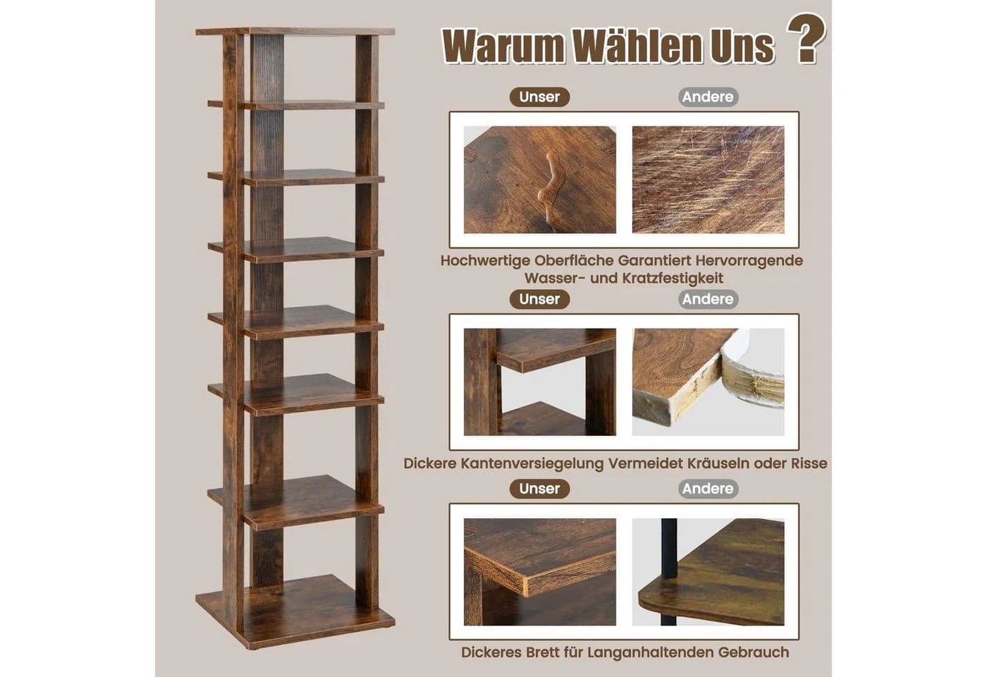 COSTWAY Schuhregal 8-stöckig Holz 110cm - Bild 4