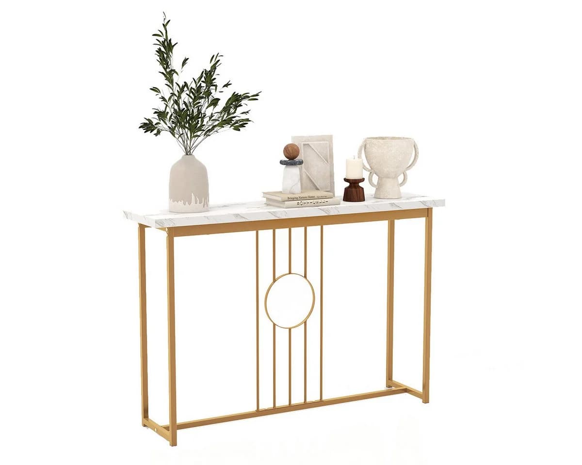 COSTWAY Konsolentisch Marmor Gold Metallgestell 120x30x80,5cm - Bild 2
