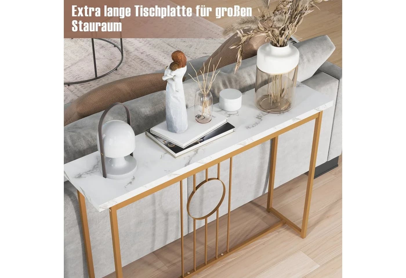 COSTWAY Konsolentisch Marmor Gold Metallgestell 120x30x80,5cm - Bild 3