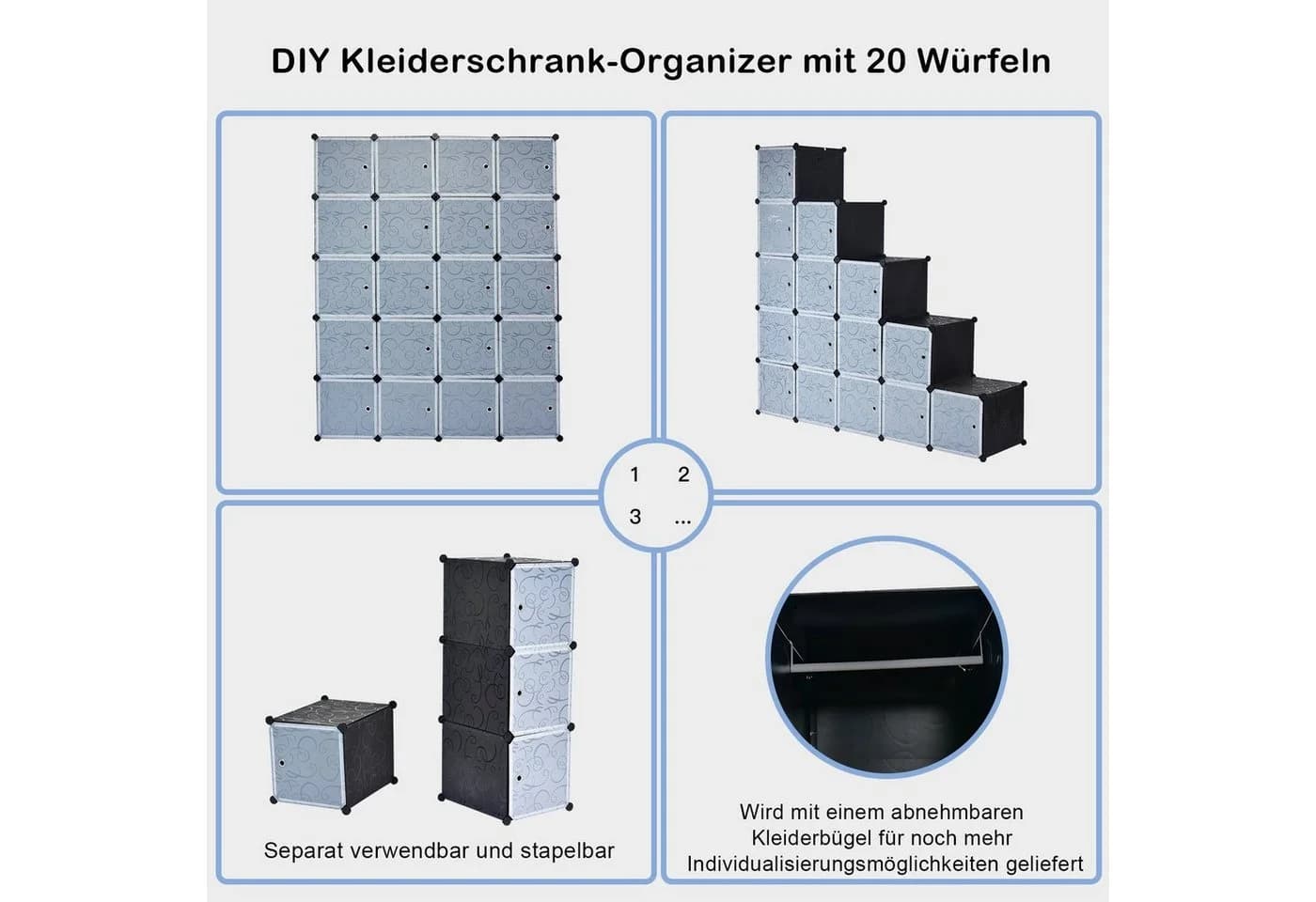 COSTWAY Kleiderschrank 20 Fächer DIY Regalsystem stapelbar Kippsicherung - Bild 3