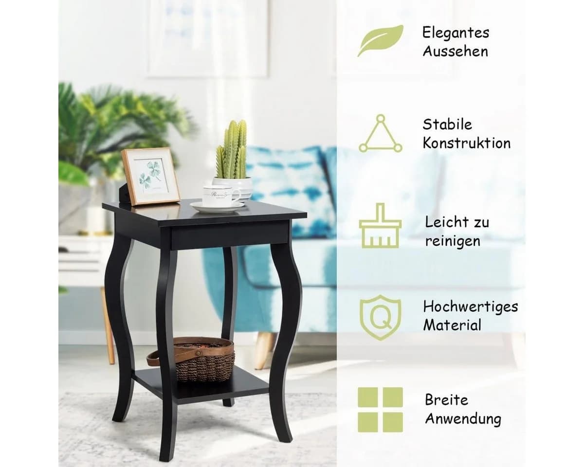 COSTWAY Nachttisch 2-St. mit Ablage, 2-Ebenen Beistelltisch Holz 40x40x60cm - Bild 4