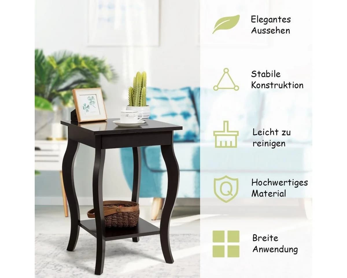 COSTWAY Nachttisch 2-St. mit Ablage, 2 Ebenen Beistelltisch Holz, 40x40x60cm - Bild 3