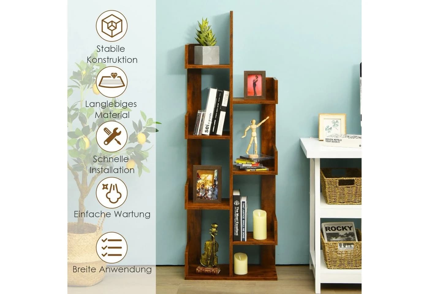 Bücherregal Baumform aus Holz, Braun - Bild 3