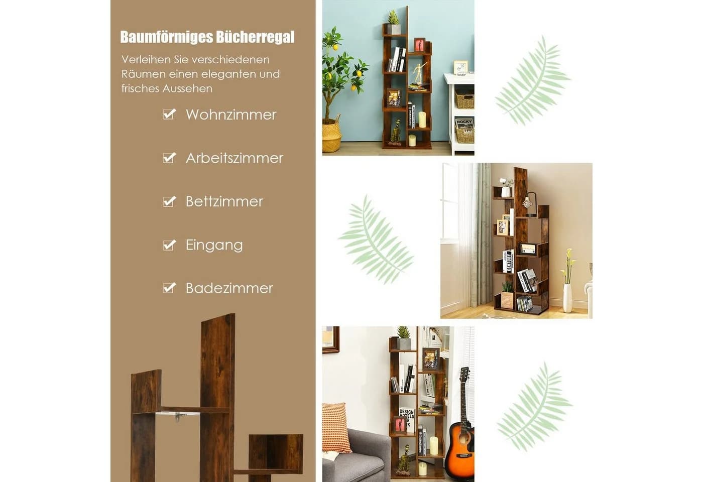 Bücherregal Baumform aus Holz, Braun - Bild 4