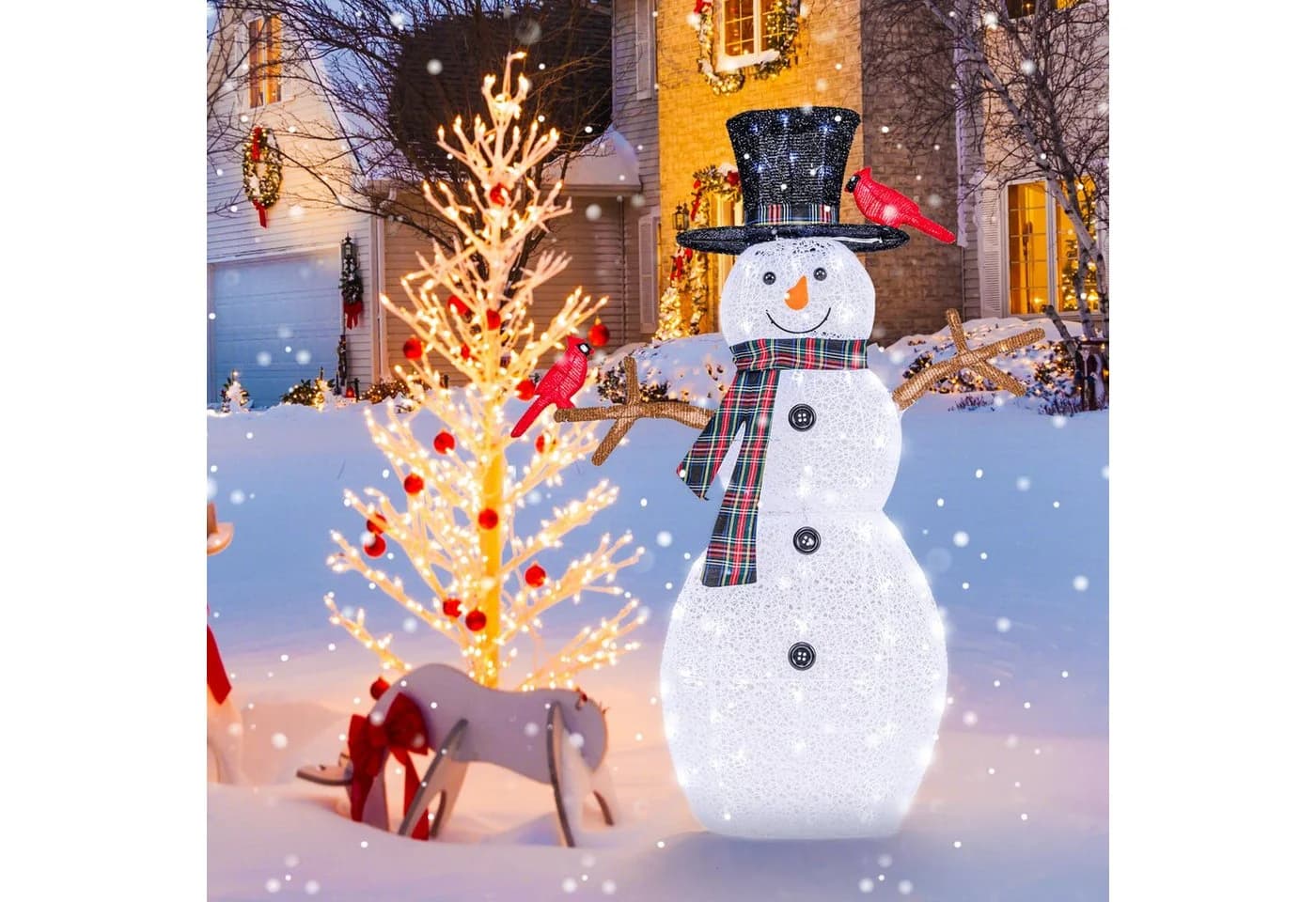 COSTWAY Schneemann mit warmweißen LEDs & Erdspießen, witterungsbeständig - Bild 2
