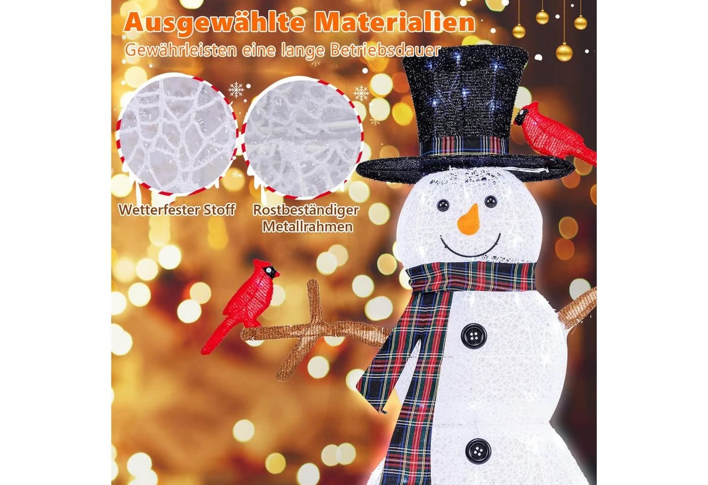 COSTWAY Schneemann mit warmweißen LEDs & Erdspießen, witterungsbeständig - Bild 3