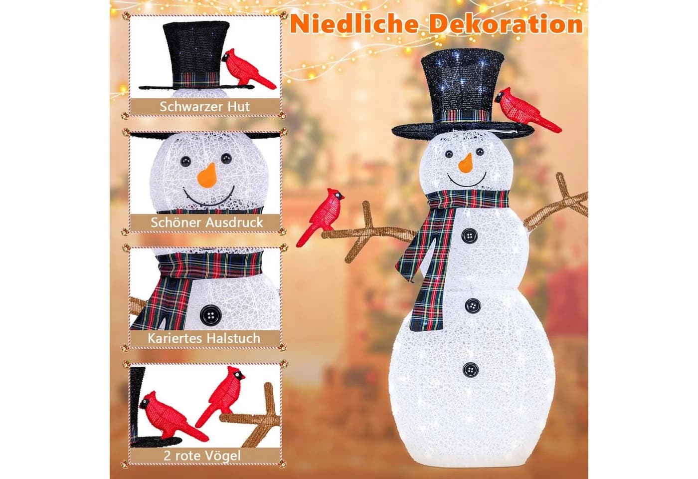 COSTWAY Schneemann mit warmweißen LEDs & Erdspießen, witterungsbeständig - Bild 4