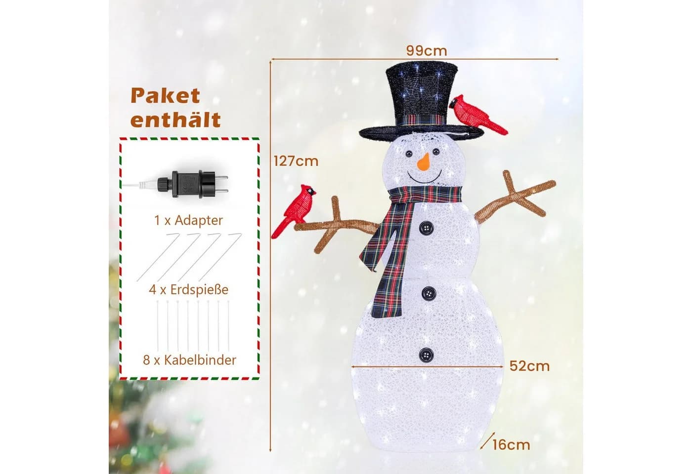 COSTWAY Schneemann mit warmweißen LEDs & Erdspießen, witterungsbeständig - Bild 5