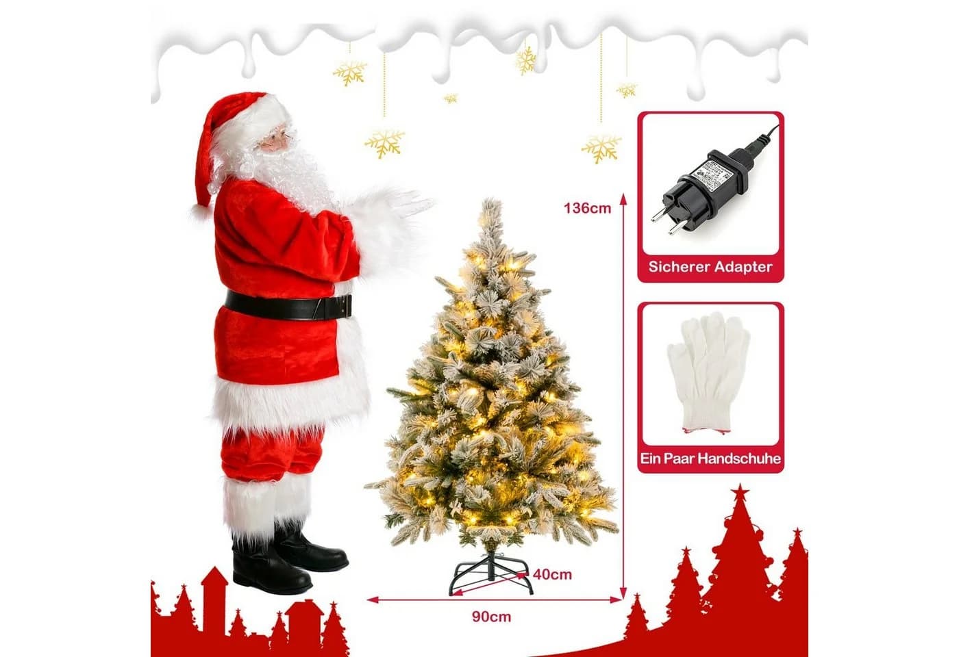 COSTWAY Künstlicher Weihnachtsbaum 136 cm mit Schnee, LEDs & 384 Zweigspitzen - Bild 3