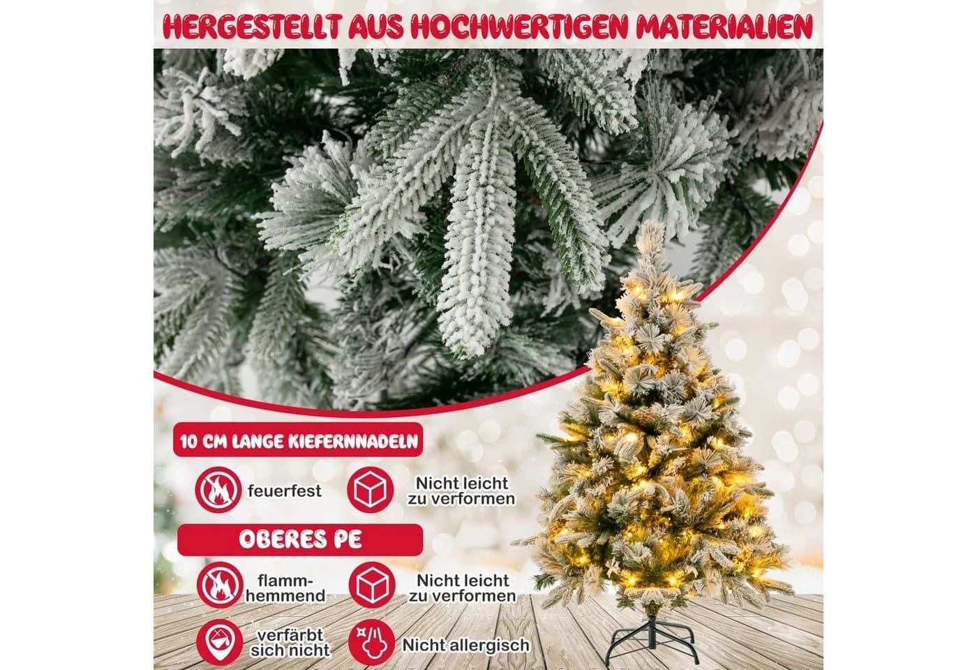 COSTWAY Künstlicher Weihnachtsbaum 136 cm mit Schnee, LEDs & 384 Zweigspitzen - Bild 4