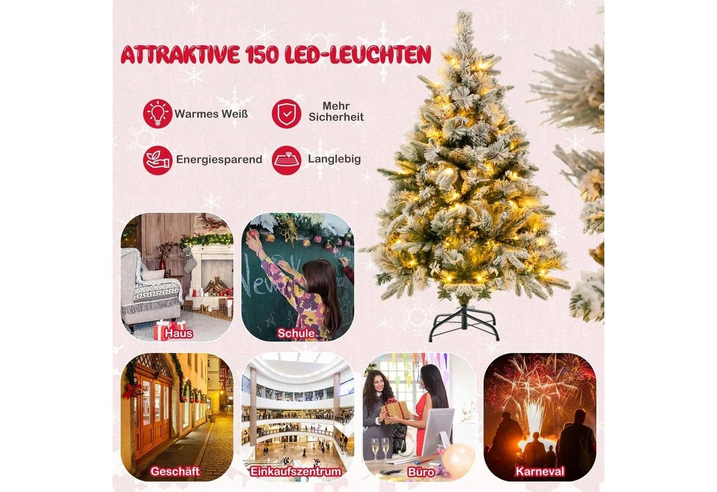 COSTWAY Künstlicher Weihnachtsbaum 136 cm mit Schnee, LEDs & 384 Zweigspitzen - Bild 5