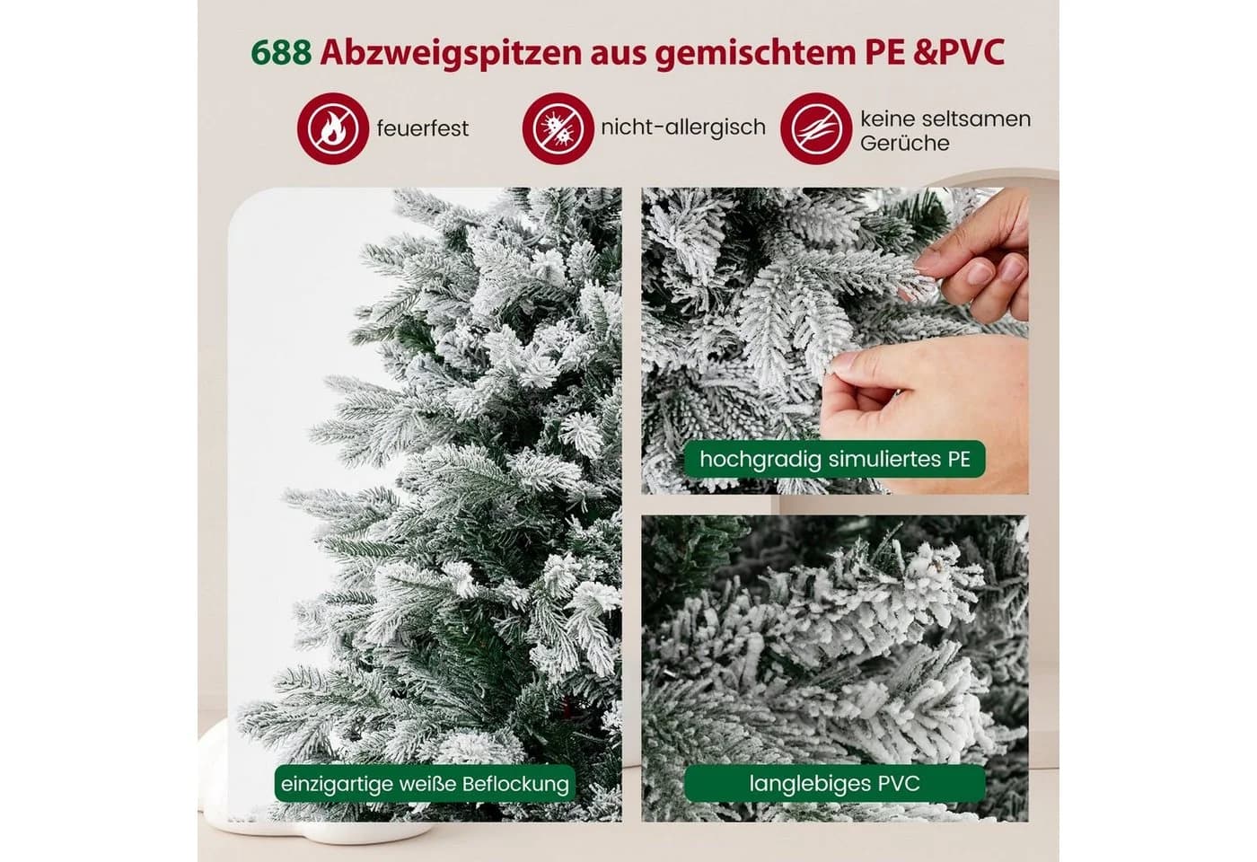 COSTWAY Künstlicher Weihnachtsbaum 135 cm Grün 688 Zweigspitzen - Bild 5