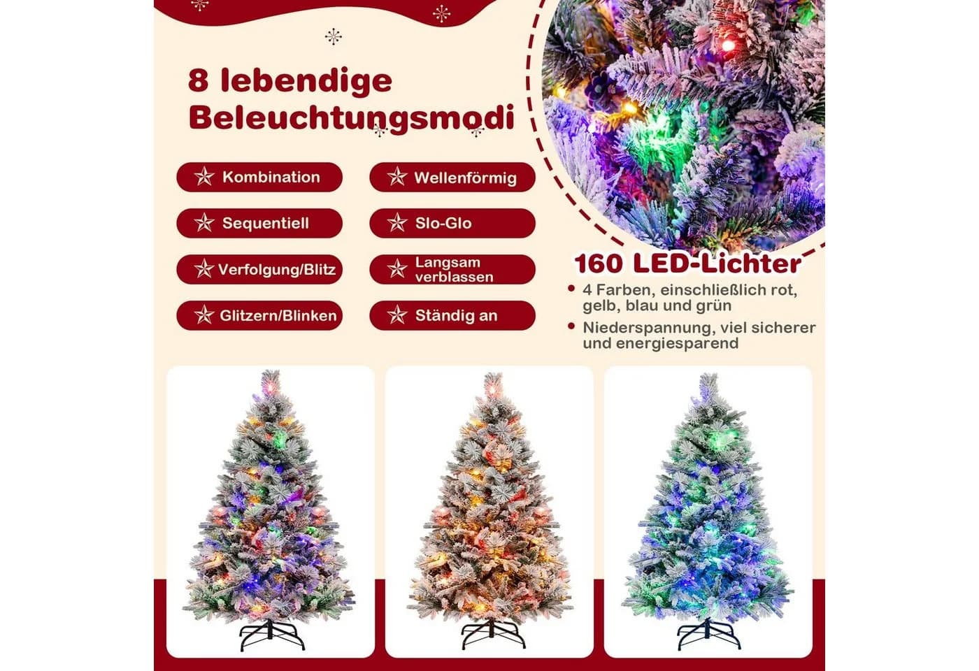 COSTWAY Künstlicher Weihnachtsbaum 136 cm mit Schnee 472 Zweigspitzen