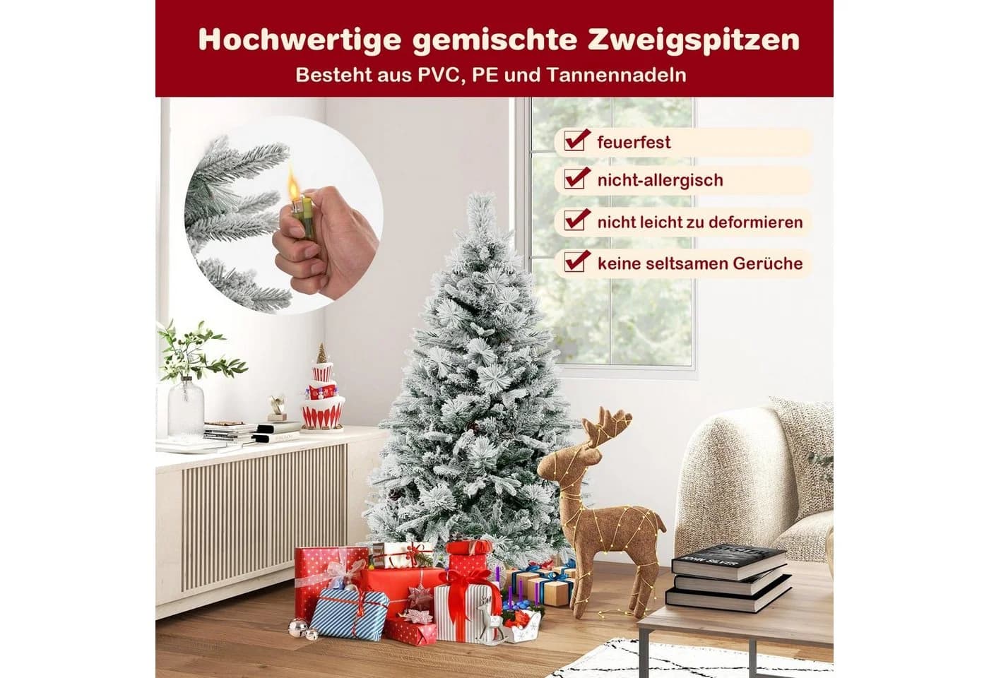 COSTWAY Künstlicher Weihnachtsbaum 136 cm mit Schnee 472 Zweigspitzen - Bild 4