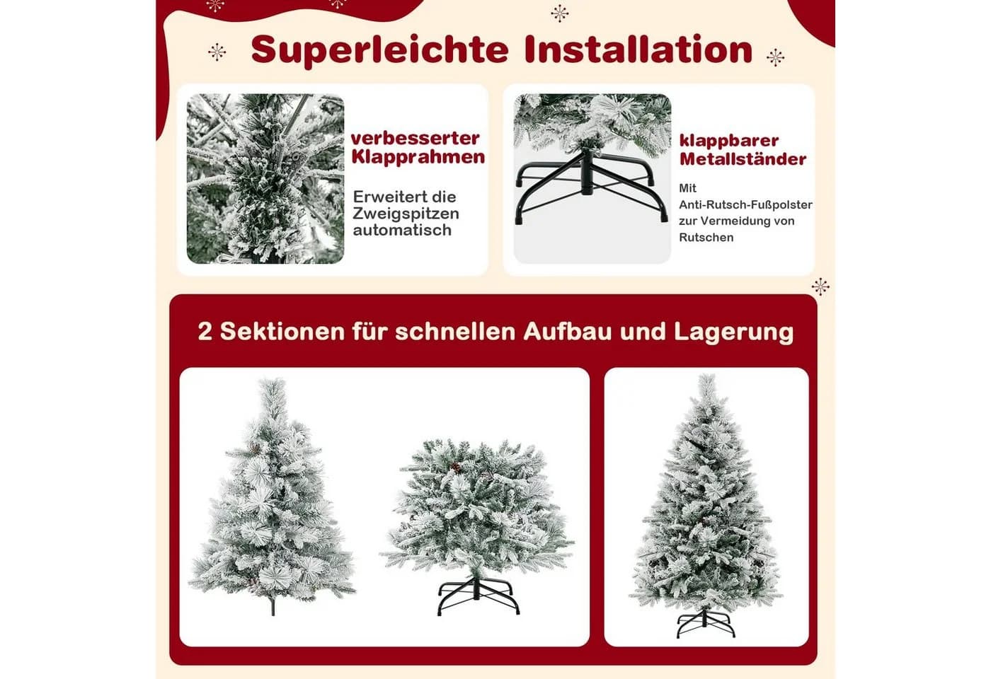 COSTWAY Künstlicher Weihnachtsbaum 136 cm mit Schnee 472 Zweigspitzen - Bild 5