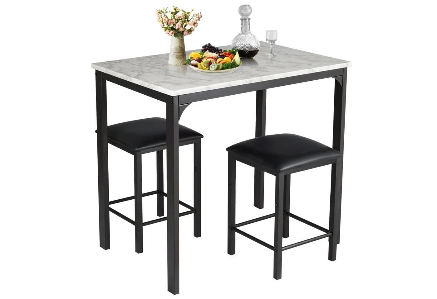 COSTWAY Essgruppe 3-teilig Weiß/Schwarz mit 2 Hockern - Bild 2
