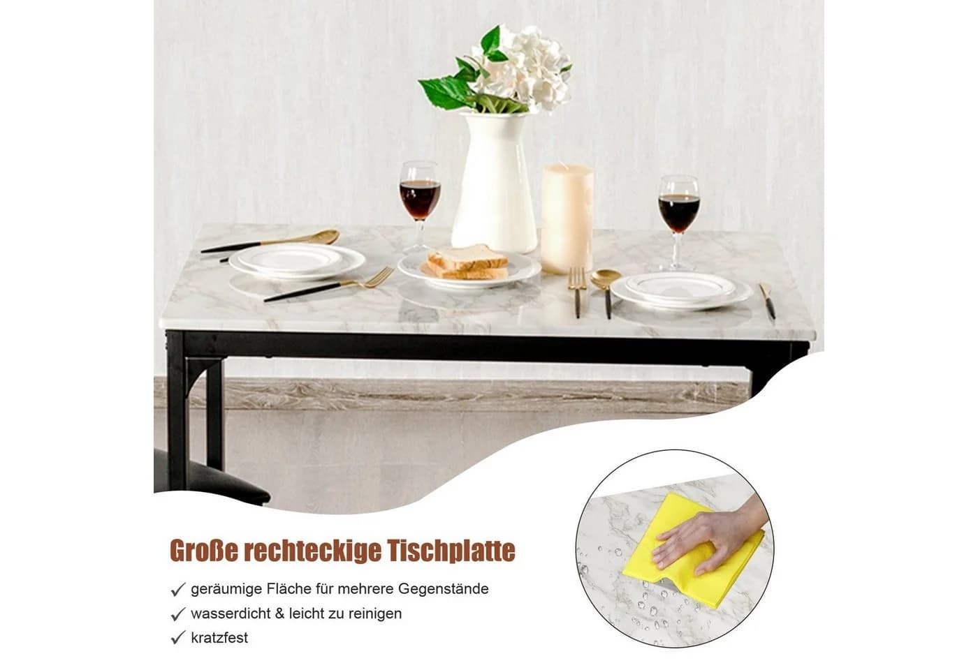 COSTWAY Essgruppe 3-teilig Weiß/Schwarz mit 2 Hockern - Bild 4