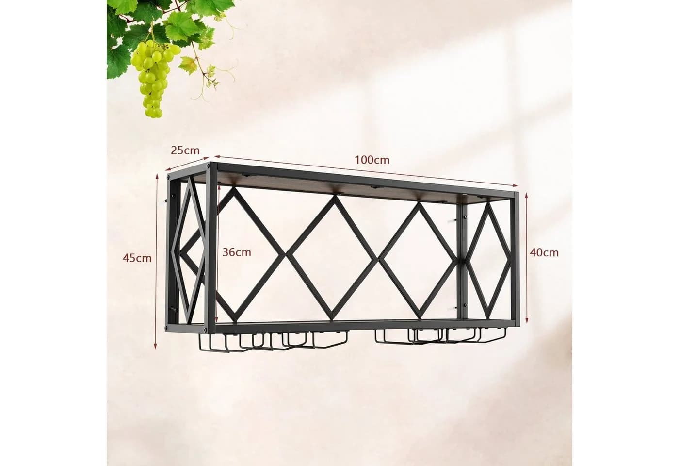 COSTWAY Weinregal Wand 2 Ebenen Metall 39 Flaschen 12 Gläser 100x25x45cm - Bild 5
