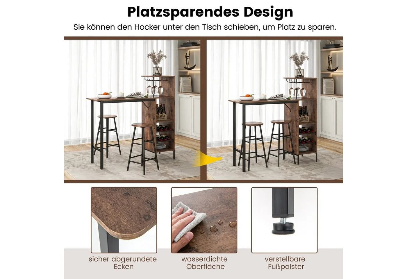 COSTWAY Bartisch-Set 3-tlg. mit Weinregal & Halterungen - Bild 4