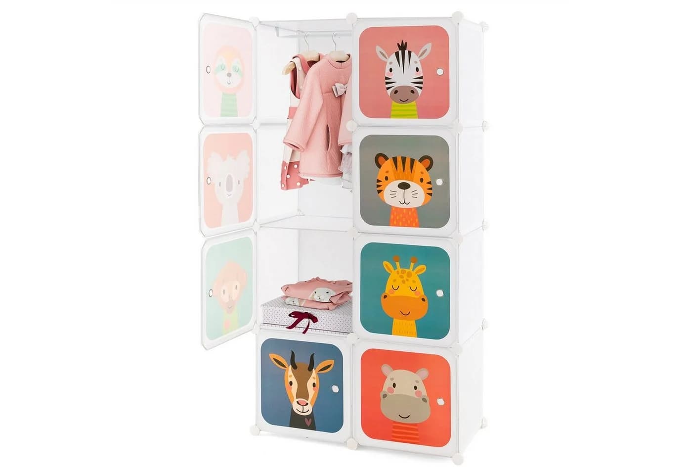 COSTWAY Kinderkleiderschrank mit 8 Würfeln und Kleiderstange Weiß - Bild 2