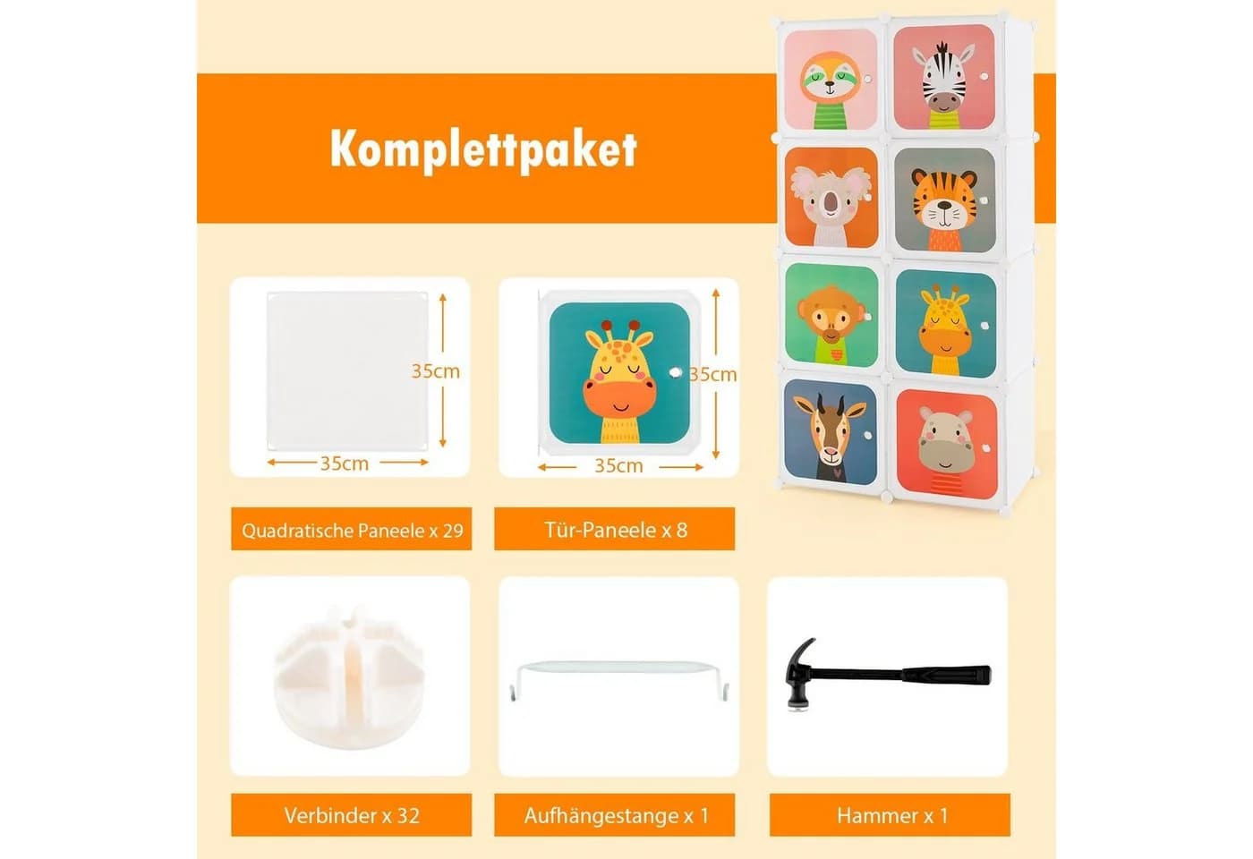 COSTWAY Kinderkleiderschrank mit 8 Würfeln und Kleiderstange Weiß - Bild 5