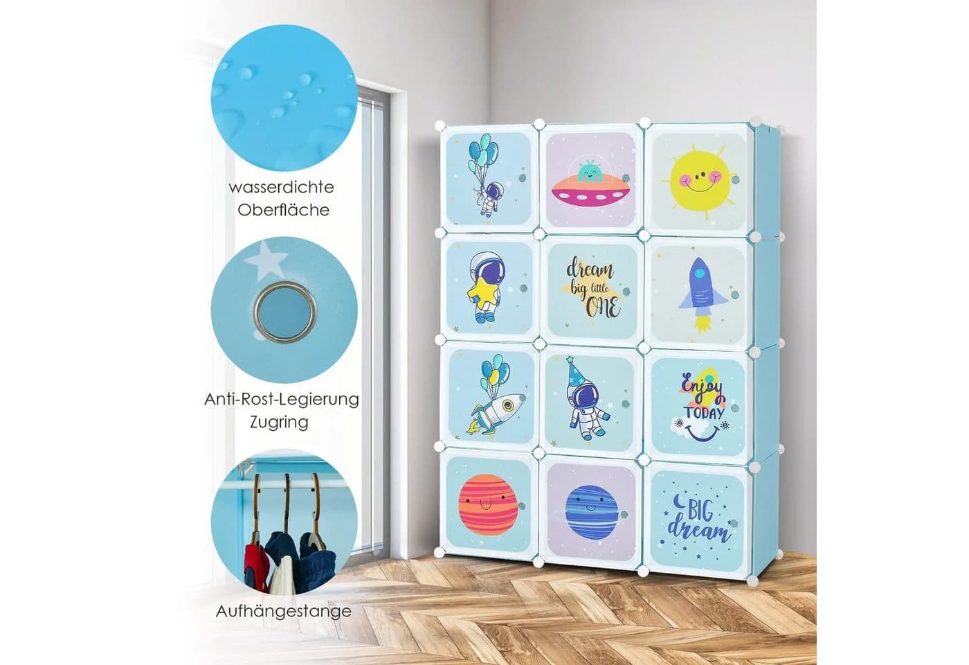 COSTWAY Kinderkleiderschrank Kunststoff 12 Würfel Blau Bunt - Bild 4