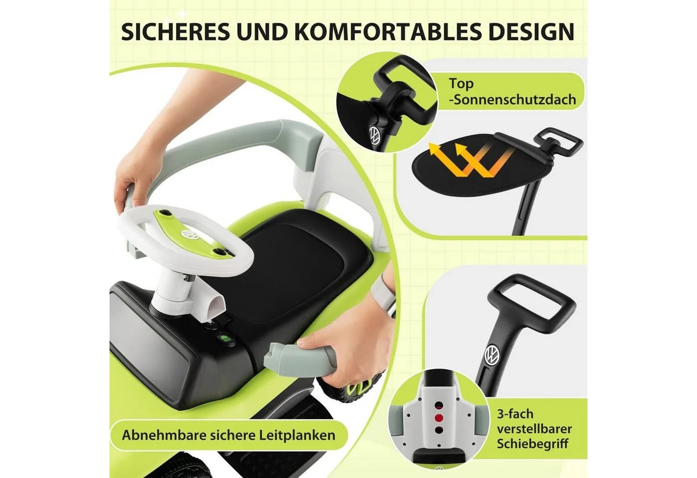 COSTWAY Rutscherauto 3 in 1 VW Schiebeauto Grün - Bild 3