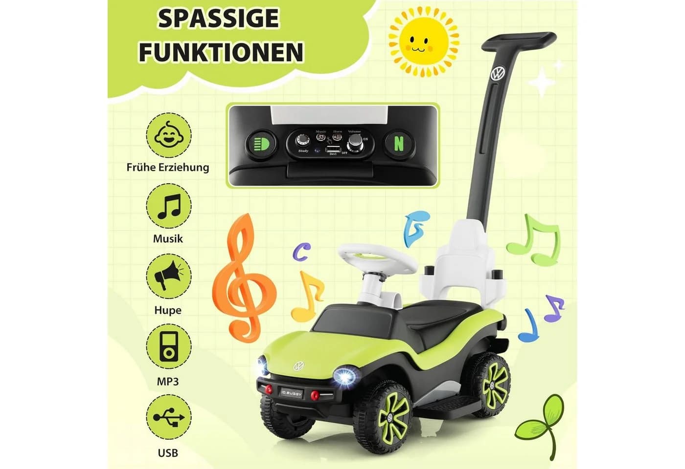COSTWAY Rutscherauto 3 in 1 VW Schiebeauto Grün - Bild 4