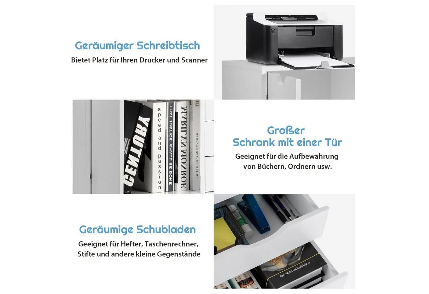 COSTWAY Rollcontainer Aktenschrank 5 Schubladen Weiß - Bild 3