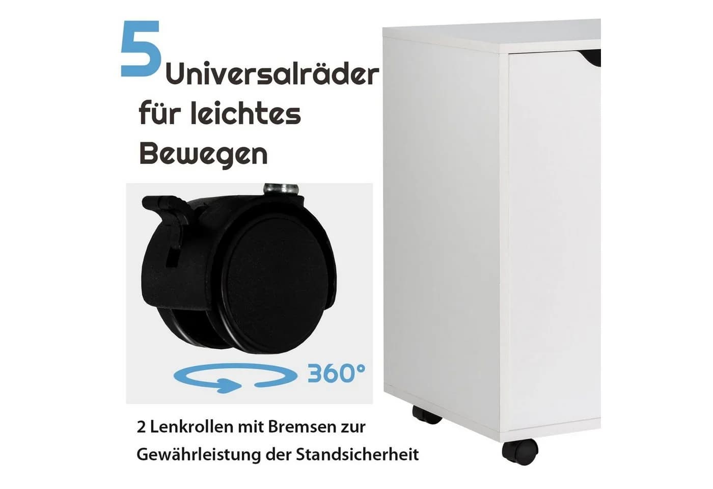 COSTWAY Rollcontainer Aktenschrank 5 Schubladen Weiß - Bild 4