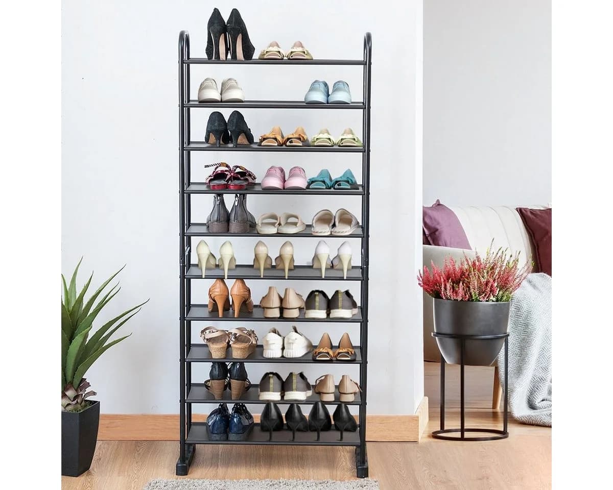 COSTWAY Schuhregal 10 Ebenen für 30 Paar Schuhe Metall 66x29x152cm