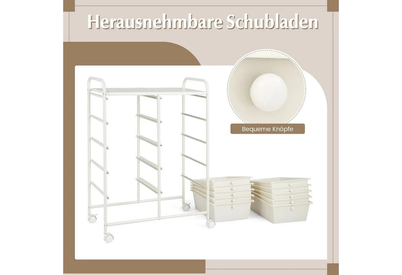 COSTWAY Rollwagen 10 Schubladen Metall mit Rädern - Bild 5