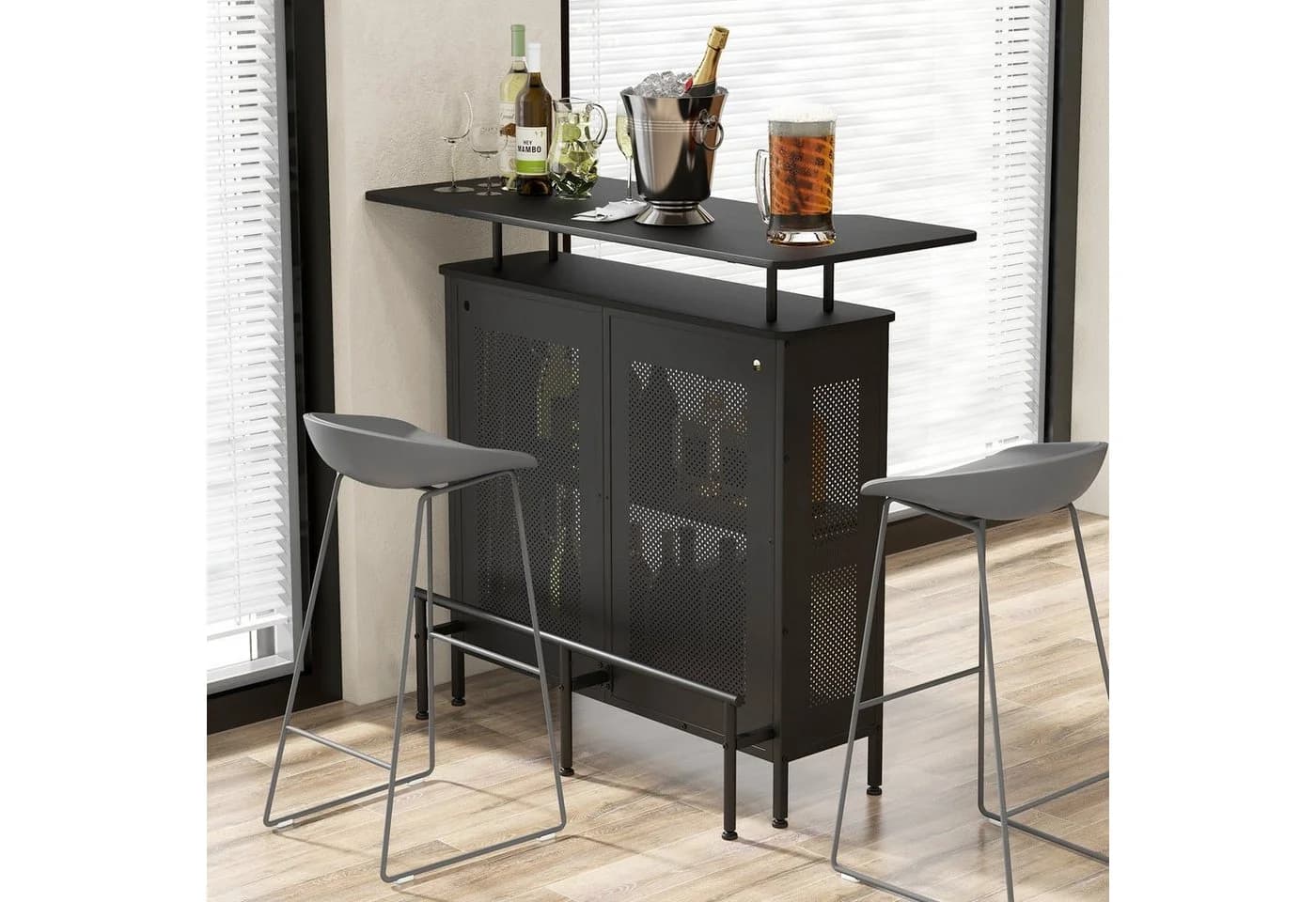COSTWAY Bartisch Küche mit Stauraum & Fußstütze 120x50x106,5cm Schwarz