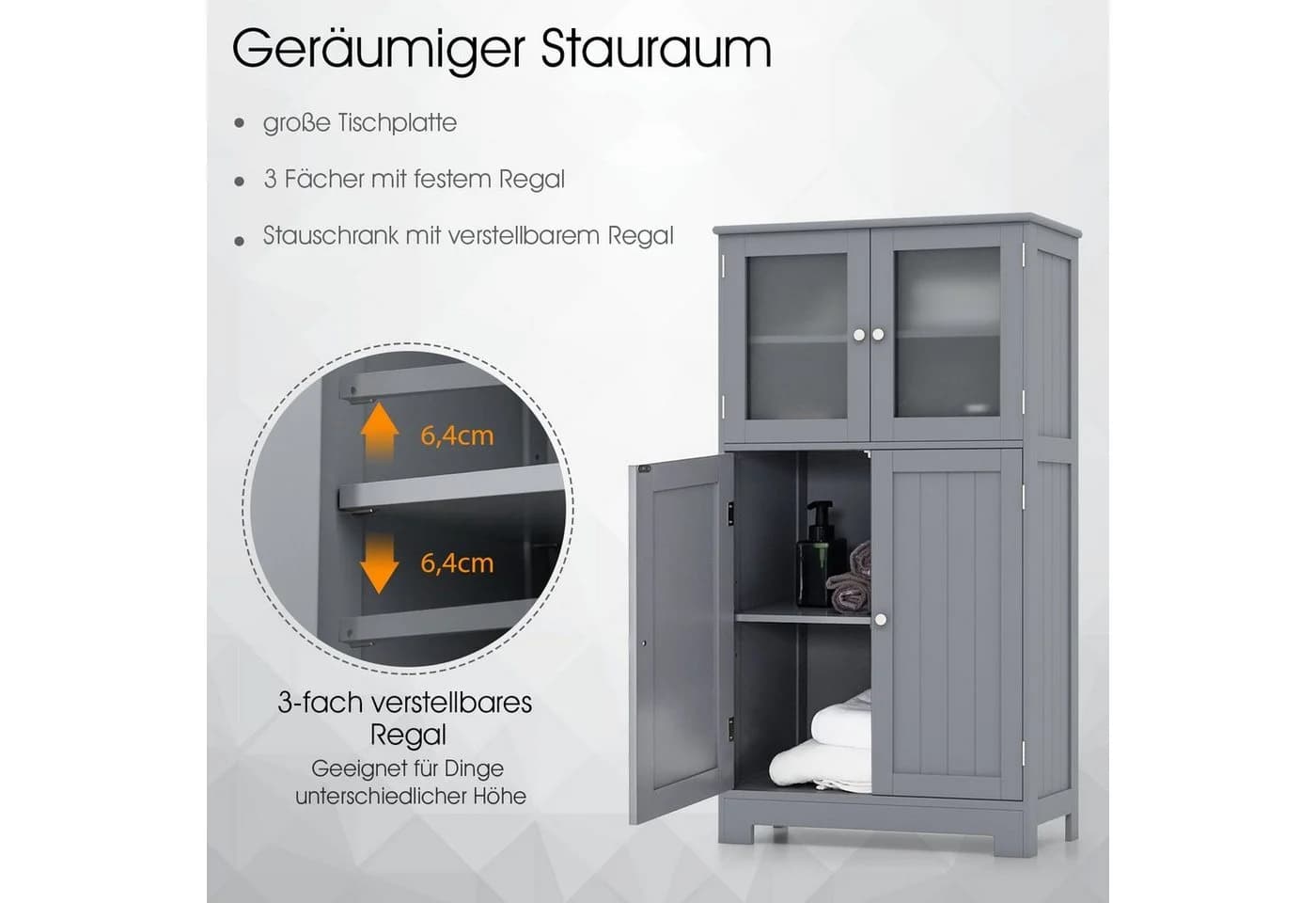 COSTWAY Mehrzweckschrank 4-türig mit verstellbarem Regal Weiß/Grau - Bild 3